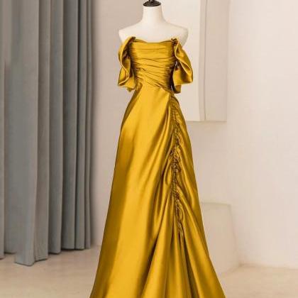 Golden Satin Off-shoulder Gown