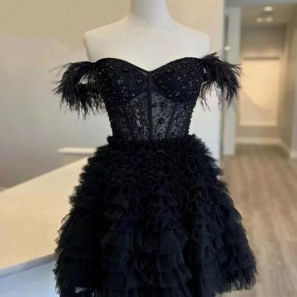 Glamorous Black Feathered Sequin Mini Dress