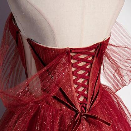 Radiant Ruby Glitter Tulle Gown