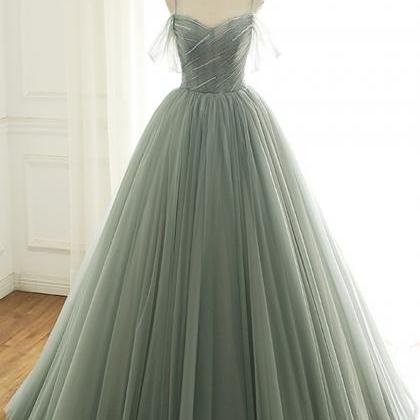 A-line Spaghetti Straps Tulle Long Evening Dresses