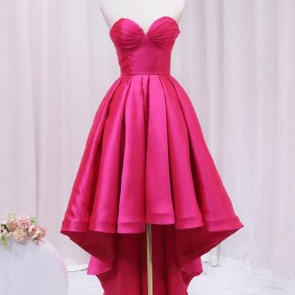 Cute Sweetheart Pink Satin High Low Prom Dresses