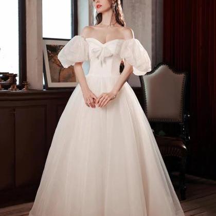 Beautiful A-line White Puff Sleeve Evening Dresses