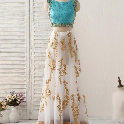 Enchanted Teal And Gold Embroidered Two Piece Set..