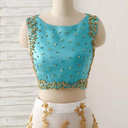 Enchanted Teal And Gold Embroidered Two Piece Set..
