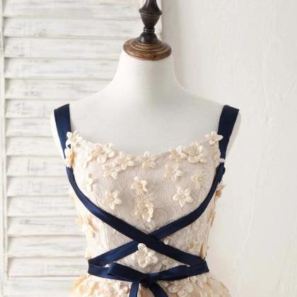 Classic Ivory And Navy Floral Embellished Gown