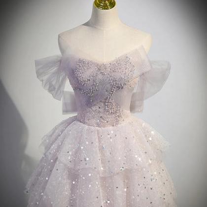Shiny Mermaid Pink Tulle Ball Gown Sequin Layers..