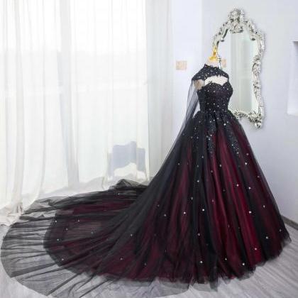 Gorgeous Black And Red High Neckline Ball Gown..