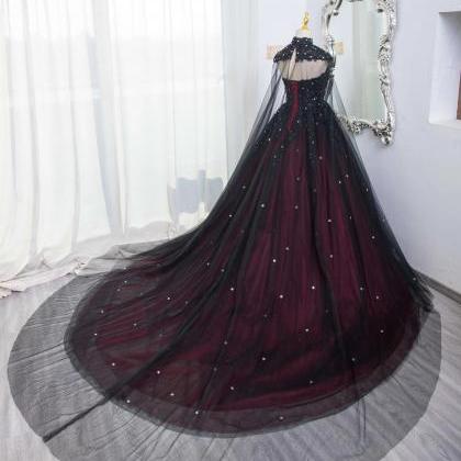 Gorgeous Black And Red High Neckline Ball Gown..