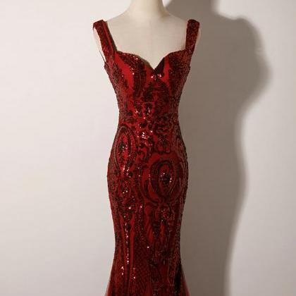 Red Sequined Mermaid Evening Gown