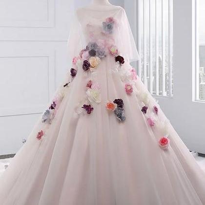 A Line Light Pink Tulle Ball Gown Prom Dress With..
