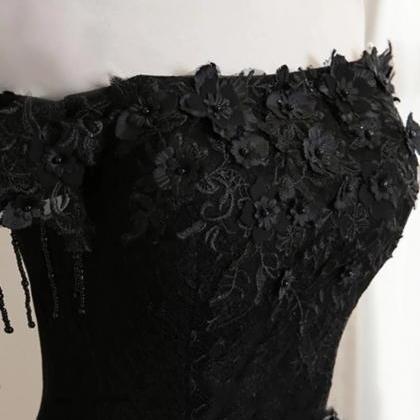 Off Shoulder Black Long Prom Dress With Lace