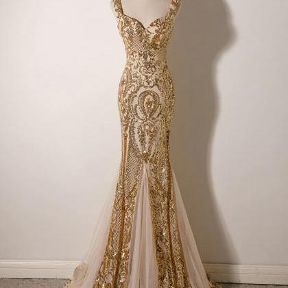 Golden Glamour Sequined Evening Gown