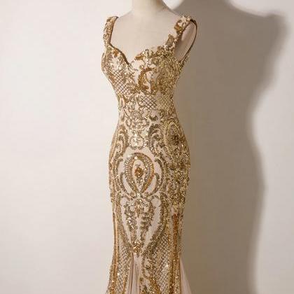 Golden Glamour Sequined Evening Gown