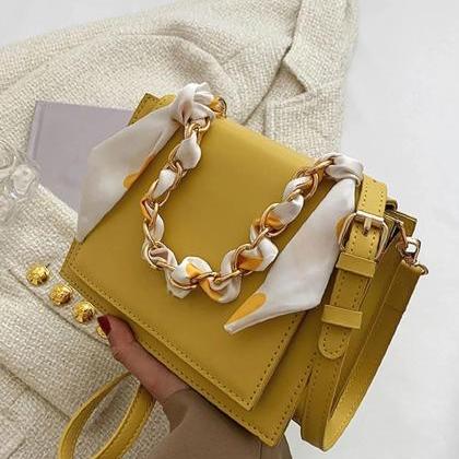 Sweet Twilly Scarf Decor Flap Square Bag For Women