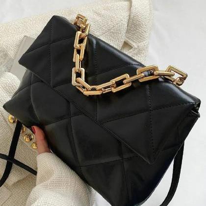 Charming Quilted Flap Chain Square Bag