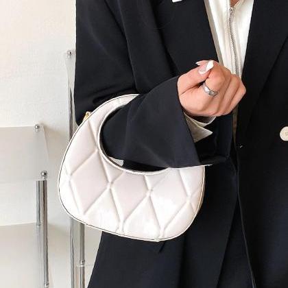 White Quilted Pattern Baguette Bag