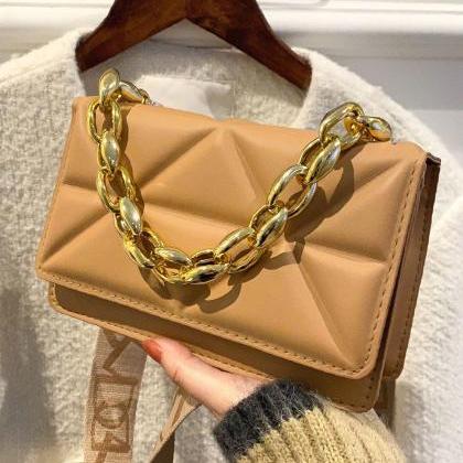 Khaki Quilted Chain Square Bag