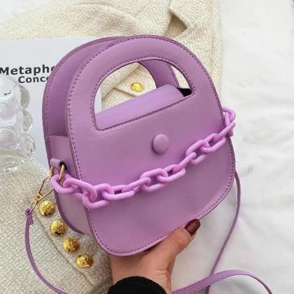 Purple Minimalist Chain Decor Saddle Bag