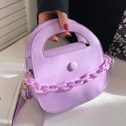 Purple Minimalist Chain Decor Saddle Bag
