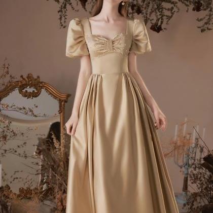 Beautiful Satin Tea Length Prom Dress With Short..