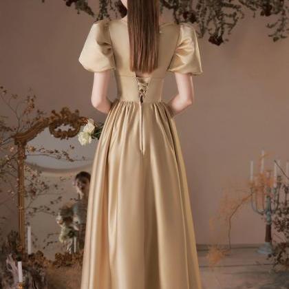 Beautiful Satin Tea Length Prom Dress With Short..