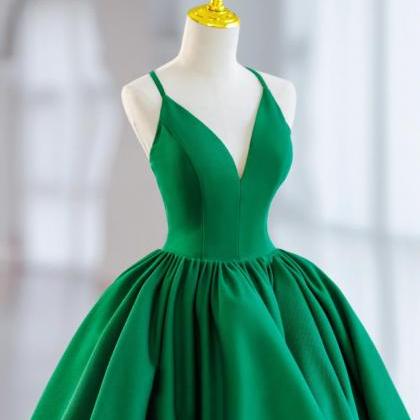 Cute Green Satin Short Prom Dresses