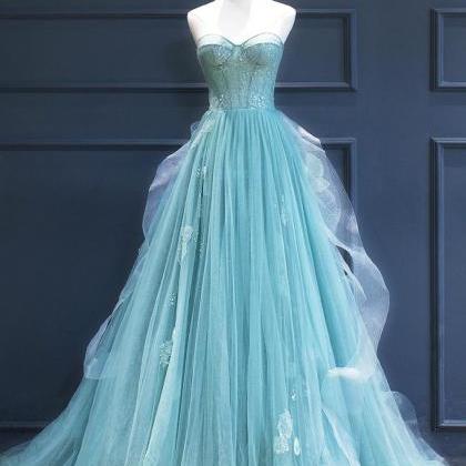 Enchanted Ocean A-line Prom Dress With Lace Floral..