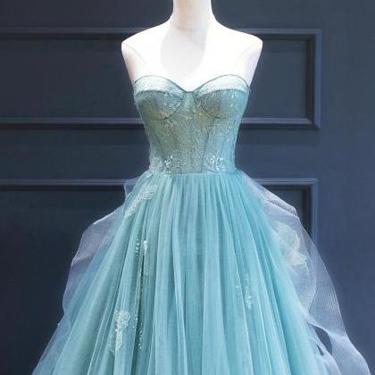 Enchanted Ocean A-line Prom Dress With Lace Floral..