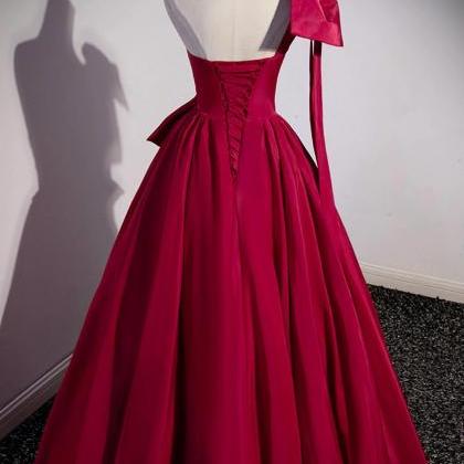 One Shoulder A Line Red Satin Long Prom Dress