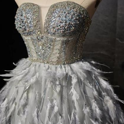 Sexy Gray Sweetheart Neck Tulle Short Prom Dress..