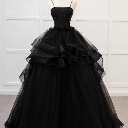 Black Midnight Elegance Tulle Layered Gown