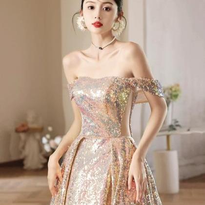 Beautiful Off Shoulder Sparkly Sequins Champagne..