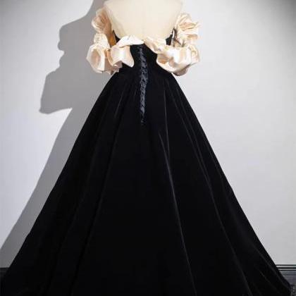 Simple A-line Black Velvet Long Prom Dresses