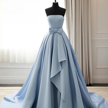 Serene Blue Strapless Satin Ball Gown