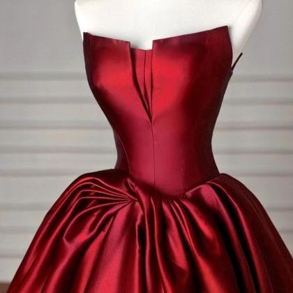 Burgundy Elegance Classic Satin Prom Dress