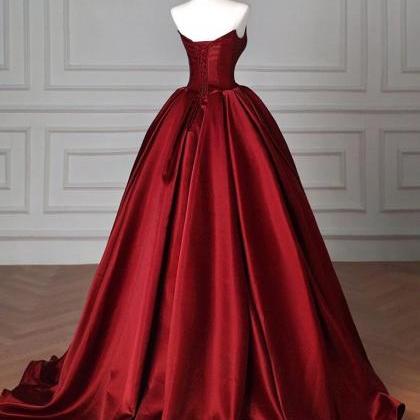 Burgundy Elegance Classic Satin Prom Dress