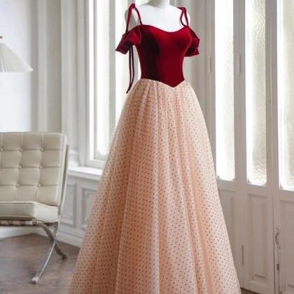 Beautiful A-line Burgundy Velvet Tulle Prom Dress