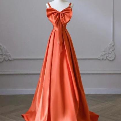 Charming A-line Orange Satin Long Prom Dresses