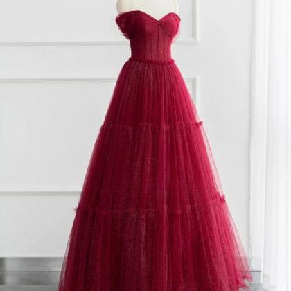 Regal Burgundy Tulle Evening Gown