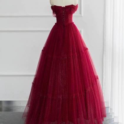 Regal Burgundy Tulle Evening Gown