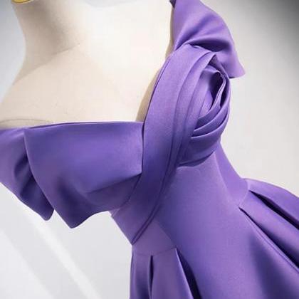 Simple Off Shoulder A Line Satin Purple Long Prom..