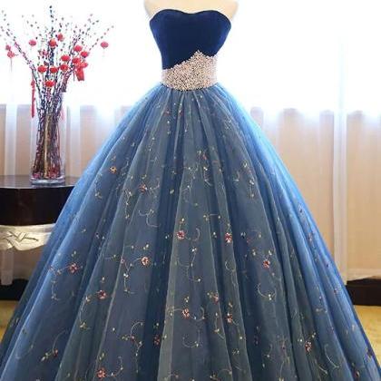 Strapless Blue Ball Gown Blue Prom Dress