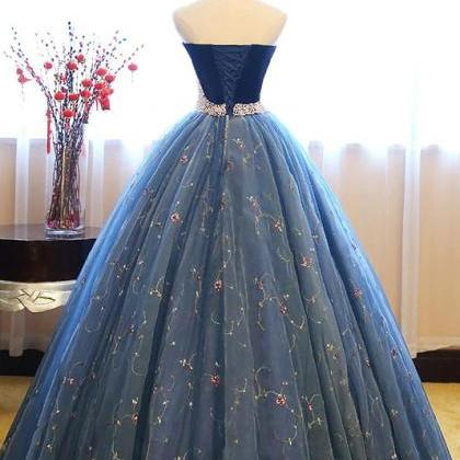 Strapless Blue Ball Gown Blue Prom Dress