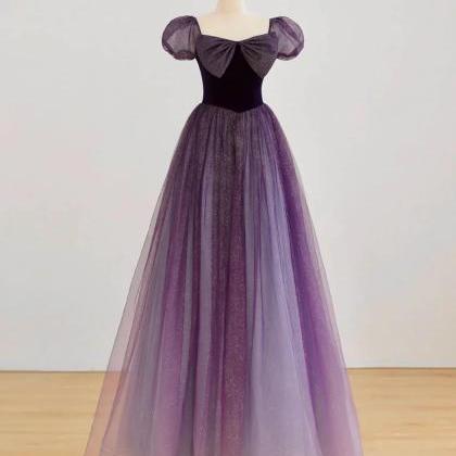 A-line Purple Long Prom Evening Dress