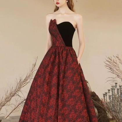 Elegant A Line Rose Pattern Satin Long Prom Dress..