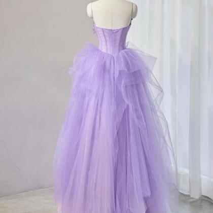 Sweetheart Neck Purple Tulle Applique Long Prom..