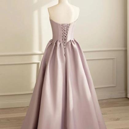 A-line V Neck Satin Pink Long Prom Dress Formal..