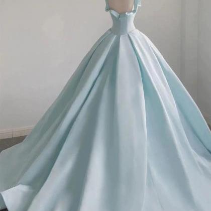 Mermaid Blue Satin Sweep Train Long Prom Dresses