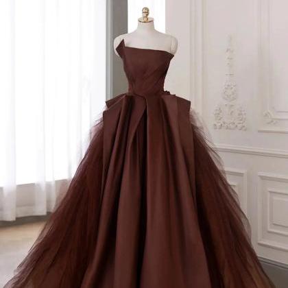 Elegant Chocolate Tulle Ball Gown With Asymmetric..