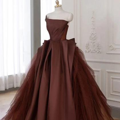 Elegant Chocolate Tulle Ball Gown With Asymmetric..